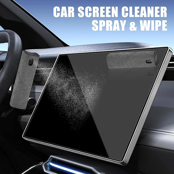 walrfid 2pcs Car Screen Cleaner, Computer Screen Cleaner Spray and Wipe, Laptop Cleaning Mist Kit for Electronic iPad, iPhone, Phone, MacBook, TV, Monitor, Tablet Display, with Graffiti Case, Grey