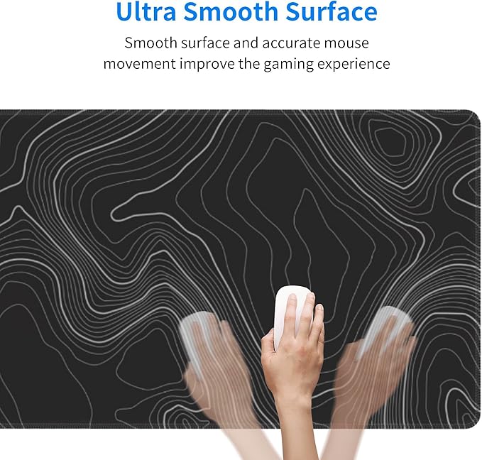 Extra Large Mouse Pad 31.5 x 11.8 Inch - Topographic Map Lines Contour Design - Non-Slip Rubber Base, Easy Gliding Surface, Desk Mat for Office, Home, Gaming, Work - XL Mousemat