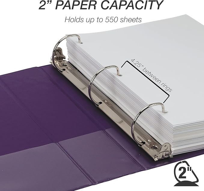 Samsill Durable 2 Inch Binder, Made in The USA, D Ring Binder, Customizable Clear View Cover, Purple, 12-Pack, Holds 475 Pages