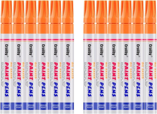 Orange Paint Markers, 12 Pack Oil-Based Waterproof Quick Dry Permanent Paint Pen Set for Rocks Painting, Wood, Fabric, Plastic, Canvas, Glass, Mugs, Metal, Tire, Stone, DIY Craft