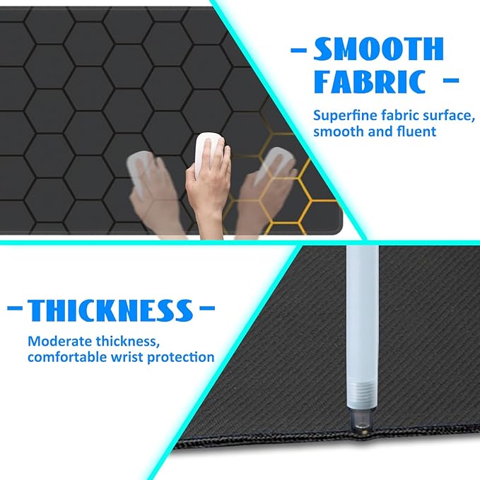 Desk Mat, Black Gold Honeycomb Technology Extended Gaming Mouse Pad Large, 31.5"x11.8" Big Mouse Pad with Non-Slip Base and Stitched Edge, Long Computer Keyboard Mouse Mat for Home Office Work