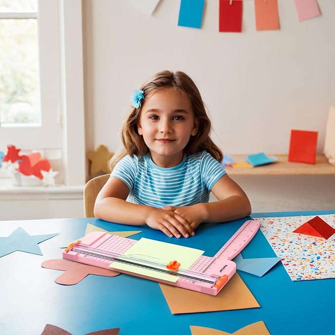 WORKLION Straight Paper Cutter For crafting – Pink 12 Inch Paper Trimmer With Security Safeguard and Side Ruler, Perfect for Cardstock, Coupon,Photos and Crafting Paper.