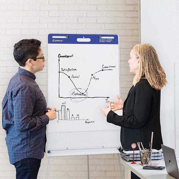 Comix Sticky Easel Pad, 25 x 30 Inches Flip Chart Paper for Teachers, Large Self Stick Easel Paper for Office School Classroom Supplies, 30 Sheets/Pad, 12 Pads/Pack