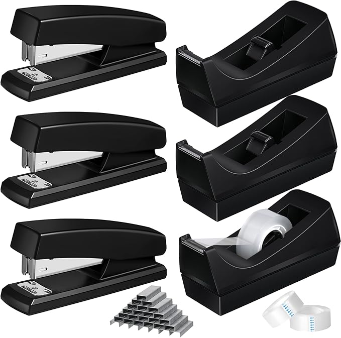 6 Pcs Tape Dispenser Staplers for Desk with Staples and White Tapes 25 Sheet Capacity School Office Stapler
