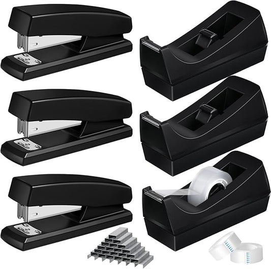 6 Pcs Tape Dispenser Staplers for Desk with Staples and White Tapes 25 Sheet Capacity School Office Stapler