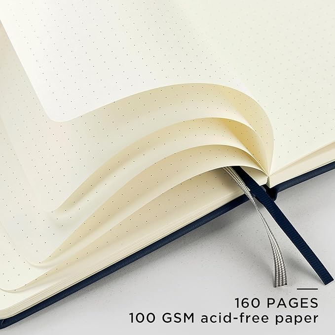 &And Per Se Dotted Journal Notebook, A5 Hardcover Bullet Dotted Journal, 160 Pages 100 gsm Thick Paper, 3 Sheets of Stickers Included - 5.7'' x 8''（Dark Blue）