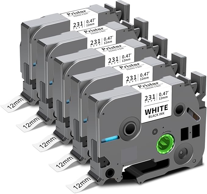Replace for Brother Label Maker Tape 12mm 0.47 Laminated Black on White TZe-231 TZe231 TZ Tape, PTouch Compatible with Brother P Touch D210 D220 H110 D600 D400 1750 2030 Label Maker Refills, 5X