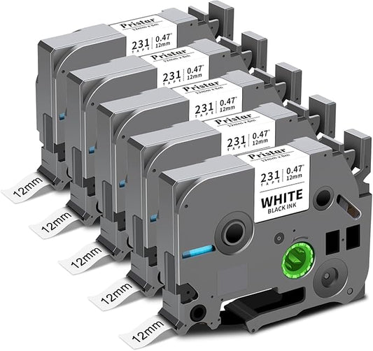 Replace for Brother Label Maker Tape 12mm 0.47 Laminated Black on White TZe-231 TZe231 TZ Tape, PTouch Compatible with Brother P Touch D210 D220 H110 D600 D400 1750 2030 Label Maker Refills, 5X