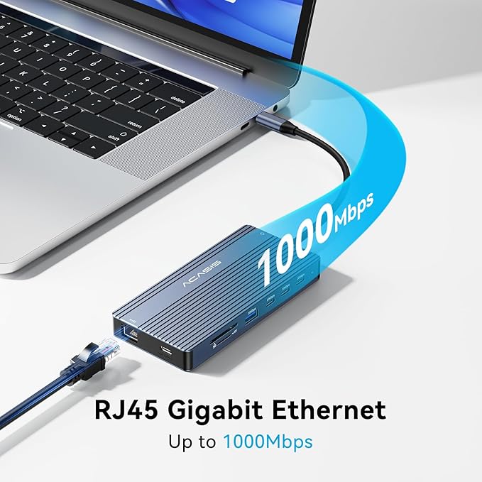 ACASIS USB C Hub with 4K Video Output USBC Splitter with 2*HDMI+4 * 10Gbps Data Transfer+Ethernet+SD/TF+Audio+PD100W Docking Station Dual Monitor for Laptop, Portable Monitor and More Type C Devices