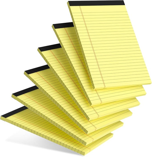 6pcs Small Note Pad 5x8 College Ruled Legal Pads Paper Notepads 6 Pack Study Back Writing Pads 5 x 8 Legal Pads Perforated Narrow Ruled Pads of Paper Yellow