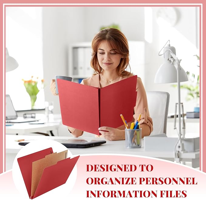 Skyygemm 12 Pack Classification File Folders Bulk with Divider and 2" Expansion, Pressboard Folder with 2 Prong Fasteners for Employee Records Medical Charts Office Document Organization(Red)