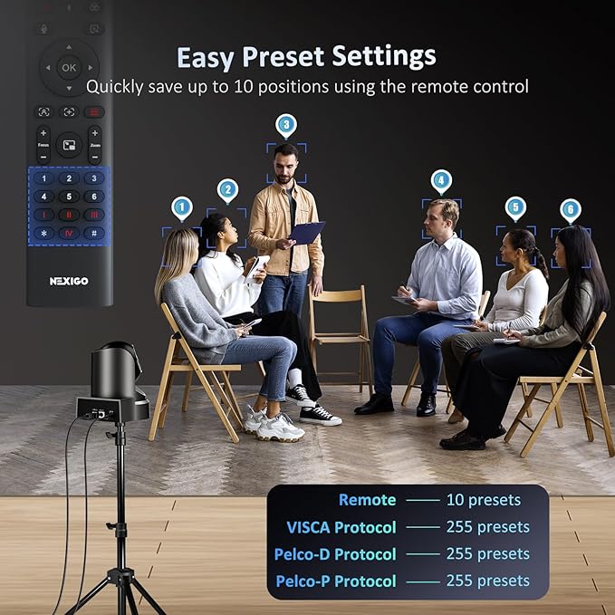 NexiGo Conference Room PTZ Camera System with 10X Optical Zoom, Remote Control, USB Output & Autofocus for Live Streaming, Meetings, Church Services, Education, for OBS/Zoom/Skype | Easy Setup