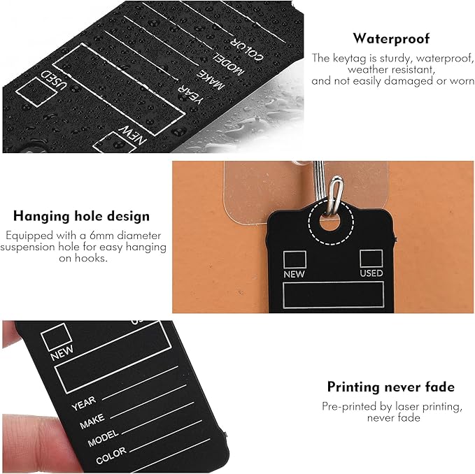 100 Car Key Tags with Labels Plastic Car Dealership Key Tags Self Locking Automotive Identifiers Blank Shop Labels with One Pen (Black)