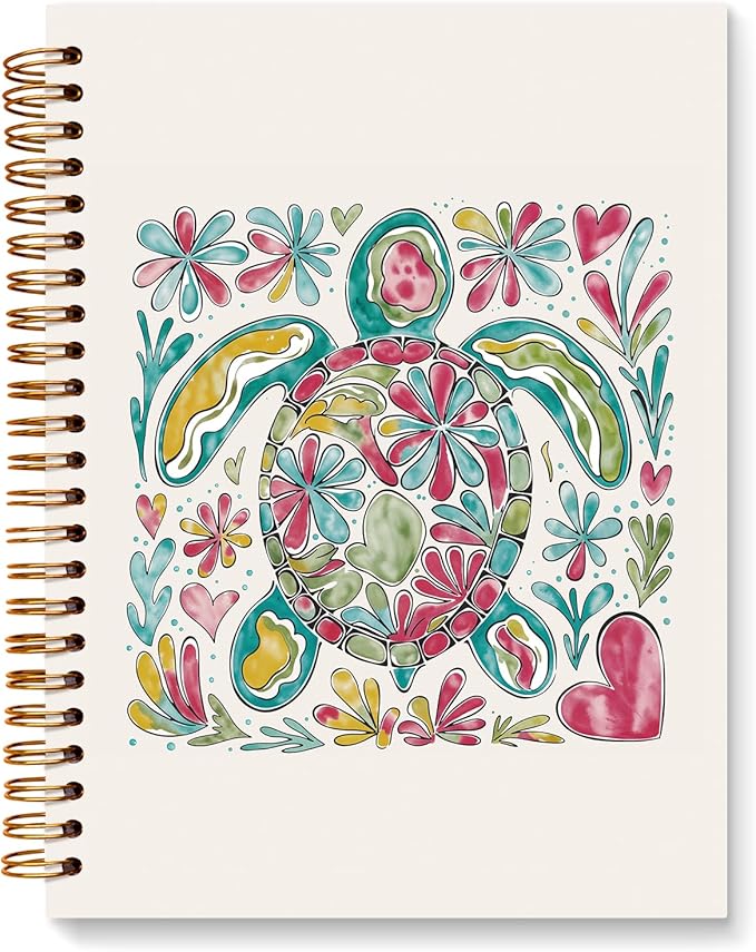 JXREQ Cute Floral Sea Turtle Notebook Ocean Beach Journal Gifts for Women Note Taking Bible Notes Writing, Gifts for Turtles Lovers, Pretty Spiral Notebooks 5.5x8.3
