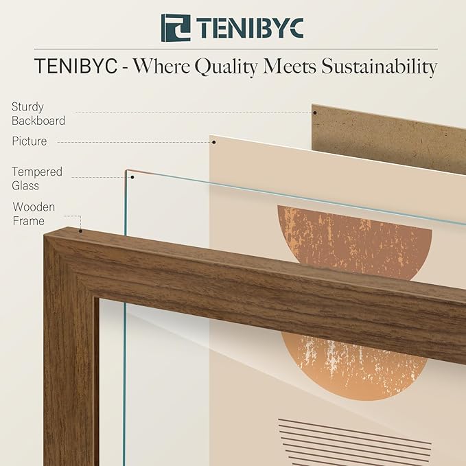 12x18 Frame Set of 4 - Brown Grain, Natural Wood & HD Tempered Glass, 12x18 Poster Frame, Vertical & Horizontal Wall Hanging