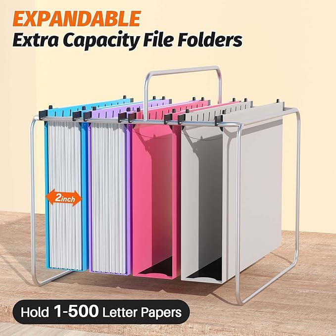 Extra Capacity Plastic Hanging File Folder,12 Pack Reinforced Hang Folders Letter Size,Heavy Duty 2 Inch Expansion,Filing Cabinet Folders,for Bulk Files, Medical Charts,Assorted Colors