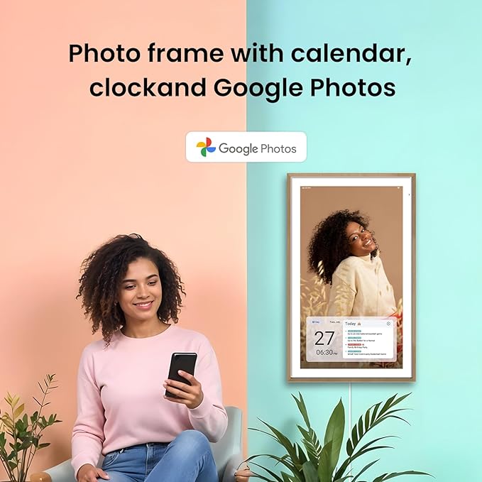 ApoloSign 21.5" Digital Calendar: Dual Mode Calendar with Google Play & Multi-calendar Sync, Electronic Planner & Chore Chart, Smart Touchscreen, Interactive Display for Family Schedules (Teak Wood, 21.5-inch)