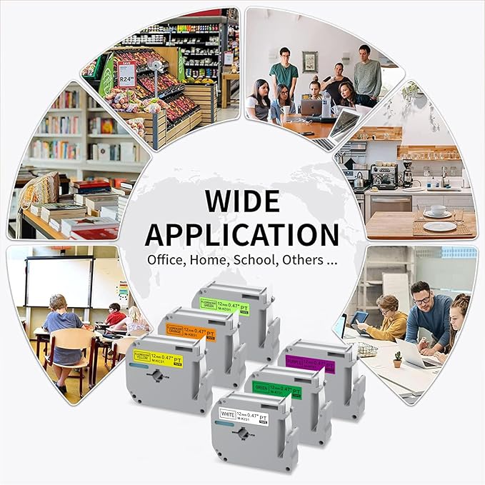 6 Pack Fluorescent Color Compatible M-k231s Brother Label Tape 12mm 0.47 Replacement for Brother P Touch M Tape M-K231 Compatible with P Touch PT-M95 PT-90 PT-70 PT-65 PT-85 Label Maker Refills