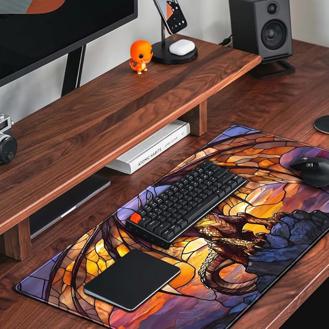 Dragon Desk Mat Large Mouse Pad XXL Extended Gaming, Gamer Gift Play Mat Desk Mousepad with Stitched Edges, Keyboard Mouse Mat for Work Game Office 31.5x15.7 in-Gift for Boyfriend or Son