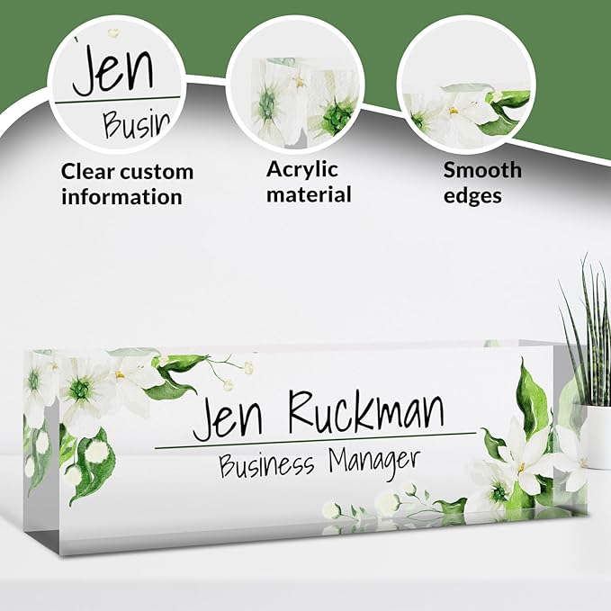 Desk Name Plate Personalized, Custom Name Plate for Desk, Acrylic Desktop Accessories, Office Gift & Decor for Women Men, Teacher Nurse Boss Employee Appreciation Gifts