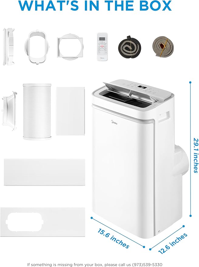 Midea 12,000 BTU ASHRAE (8,000 BTU SACC) Portable Air Conditioner, Cools up to 350 Sq.Ft., with Dehumidifier & Fan mode, Control with Remote, Amazon Alexa & Google Assistant, Easy-to-use and Install
