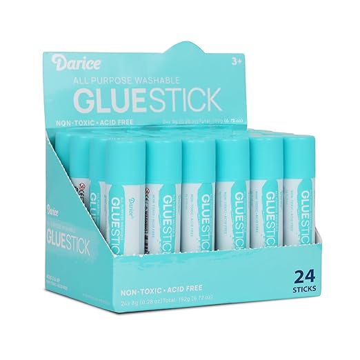 Darice School Glue Sticks, Washable 8 Gram 24 Count All Purpose Glue Stick, Strong Hold, Easy Stick, Quick Drying, Non-Toxic, Back to School Supplies, Scrapbooking for Home