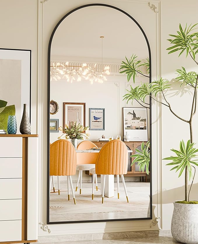 SUNQUEEN 71"×32" Mirror Full Length, Arched Full Length Mirror with Stand, Standing Floor Mirror Wall, Hanging or Leaning Large Full Body Mirrors for Bedroom Living Room (Black)