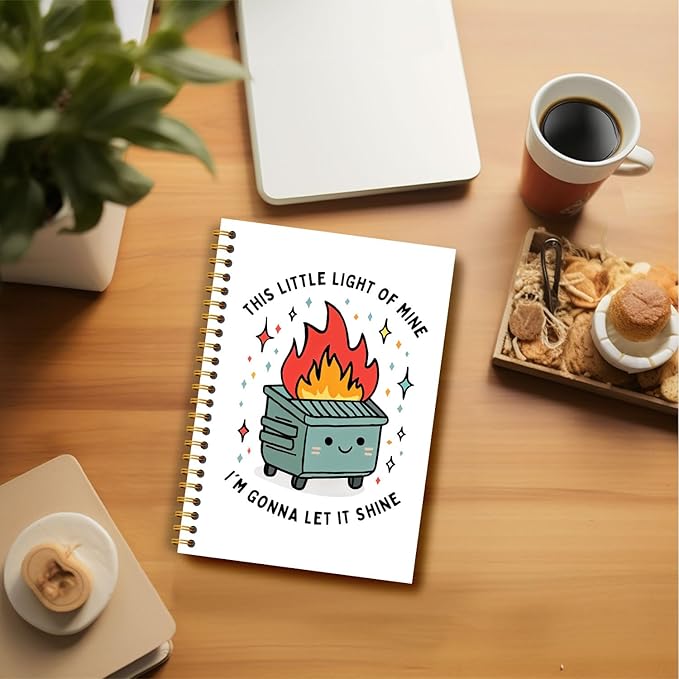 Dumpster Fire Gifts Notebook, This Little Light of Mine Dumpster Fire Journal, Funny Journals for Women, Funny Office Supplies, Hardcover Spiral Notebooks 5.5x8.3 Inch