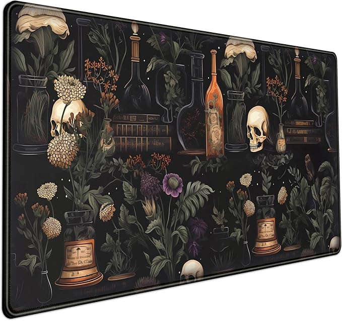 Vintage Aesthetic XL Extended Large Gaming Mouse Pad - Black Academia Mystical Green Plant Design - Computer Laptop Keyboard and Mouse Mat Desktop Protector - 31.5 x 15.8 in