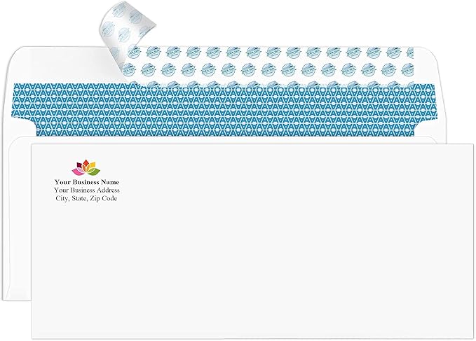 Aimoh 1000#10 Custom Printed Security Tinted Self-Seal Envelopes - Personalized with Logo and Address/Return Address Imprinted -Size 4-1/8 X 9-1/2" -White -24 LB -1000 Count (74001)