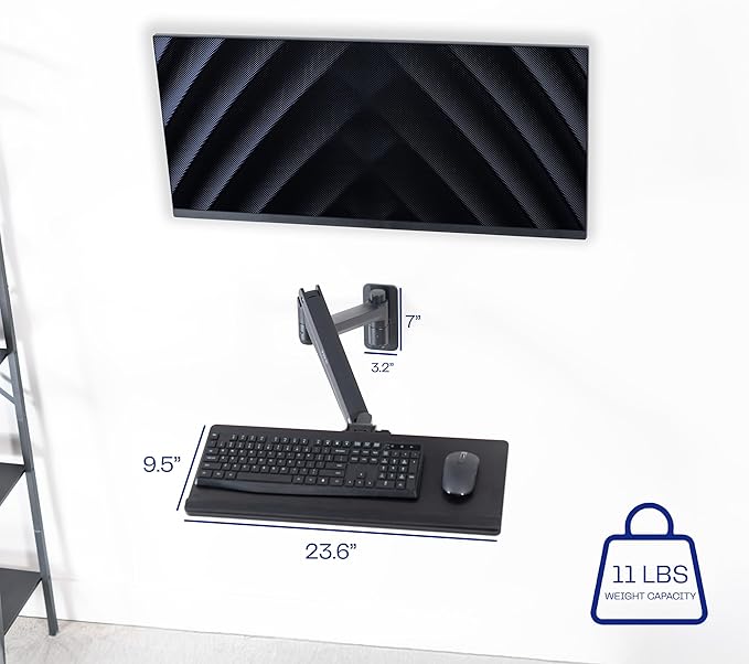 VIVO Sit-Stand 24 Inch Pneumatic Spring Keyboard and Mouse Tray Wall Mount, Counterbalance Height Adjustable Typing Platform, Ergonomic Tilt, Black, MOUNT-KB35C