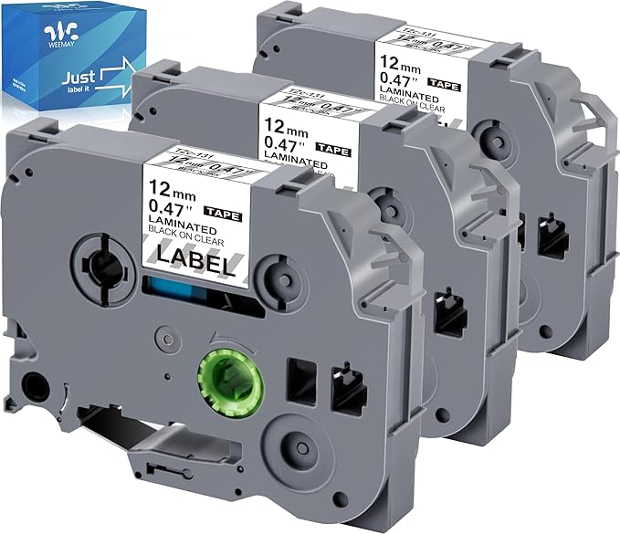 Weemay 3X Clear Label Tape Replacement for Brother Label Maker TZe Tz Tape 12mm 0.47 Laminated Clear TZe131 131 for PT H110BP D210 D220 P710BT P300BT D400 D200 H111 D600, 1/2 Inch x 26.2 Ft