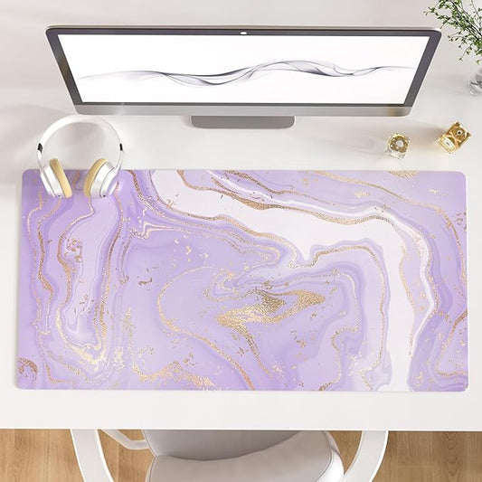 Colorful Star Large Mouse Pad, PU Leather Waterproof Desk Mat, Computer Gaming Mouse Pad, XXL Extended Full Mousepad Non Slip Desk Pad for School Office Home 31.5" x 15.7" - Violet Marble