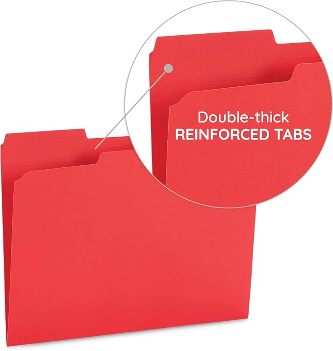 100 Blue Summit Supplies Colored File Folders Letter Size with 1/3 Cut Tabs, Assorted Colored Folders, Durable 11pt Paper, Colorful File Folders for Files, Multi Color File Folders, Reinforced Tabs