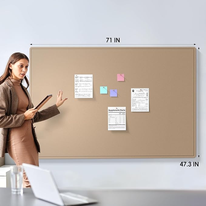 MaxGear Extra Large Bulletin Board 72" x 48", Foldable Felt Board Vision Board Supplies, Cork Board for Office, Home, School, Small Pin Boards for Walls Decorative Display Board Beige Brown