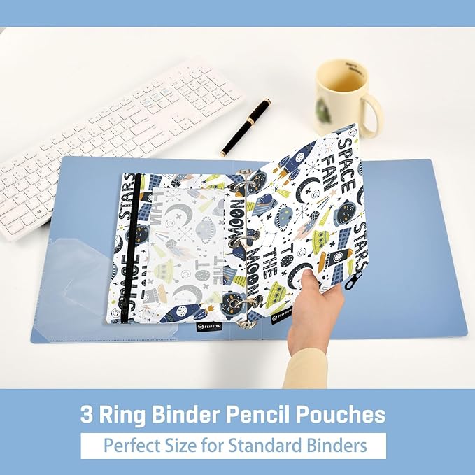 ZAZYXTJ Space Binder Pencil Pouchs 3 Ring with Zipper Clear Window Office Organizers bag for School Students Teacher Supplies 2 Pack