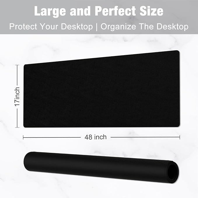 Hsurbtra Desk Pad, 48" x 17" PU Leather Desk Mat, XXXL Extended Mouse Pad, Waterproof Desktop Blotter Protector, Non-Slip Ultra Thin Large Laptop Keyboard Writing Mat for Office Home, Black