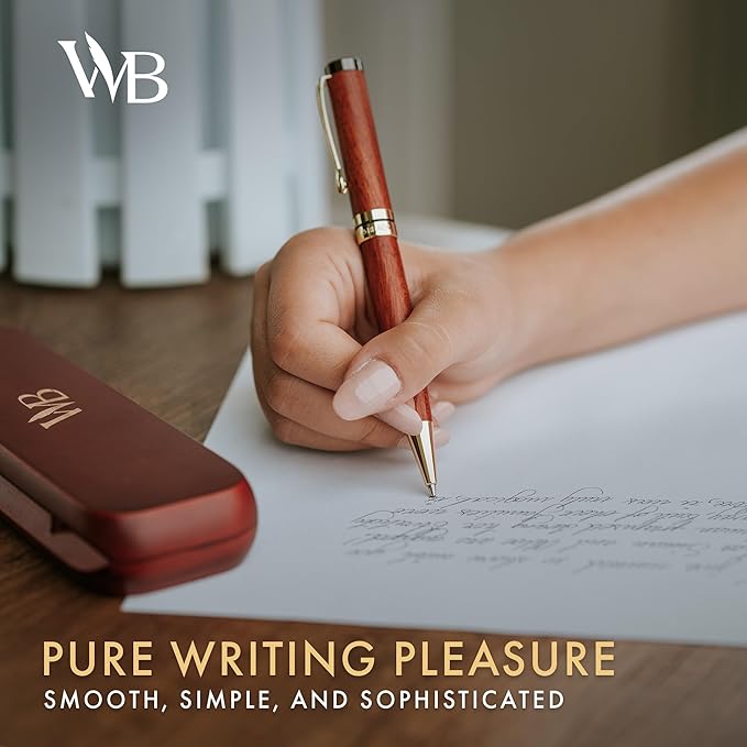 Wordsworth and Black Ballpoint Pen Set - Stunning Luxury Pen Bamboo Rosewood Gold Finish, Refillable, Best Ball Pen for Men & Women, Black Ink Refill, Elegant, Point Pen