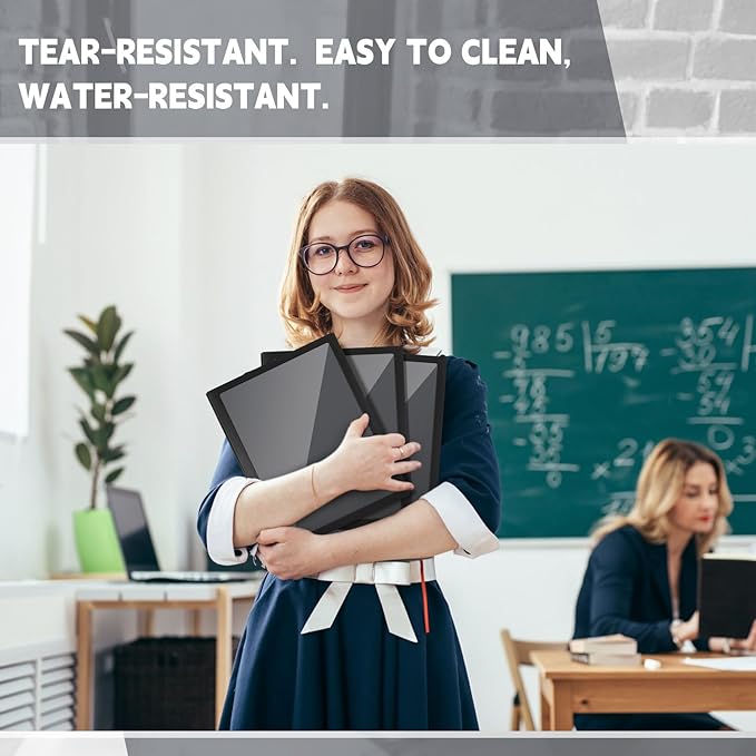 Teling 24 Pcs Plastic Folders with Front Clear Pocket and Business Card Holder 2 Pocket Heavy Duty Folders Plastic Letter Size Paper for Business School Office Supplies (Black)