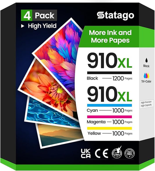 910xl Ink Cartridges Combo Pack for HP Printers Replacement for HP 910XL 910 Ink Work for HP Officejet Pro 8020 Ink Cartridges 8025e 8024e 8015e 8028e 8025 8035 8020 Printer (4 Pack, BCMY)