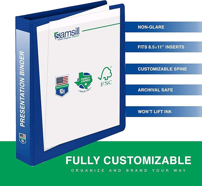 Samsill 1.5 Inch 3 Ring Binders, Made in USA, Economy Round Ring, Clear View Cover, 325 Sheet Capacity - for School, Home, Office - Blue, 4 Pack