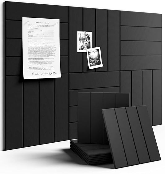Felt Bulletin Board Tiles Large 36" x 24" Cork Board Alternative-6 Pack with 40 Adhesive Tabs, Thick Slat Wall Panels for Office Decor, Push Pin Board Wall Organizer Alternative - Black