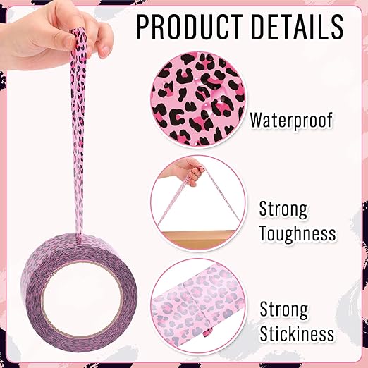 Whaline 109 Yard Leopard Print Packing Tape Pink Waterproof Shipping Tape Pink Safari Jungle Leopard Gift Wrapping Tape for Small Business DIY Crafts Box Carton Decor