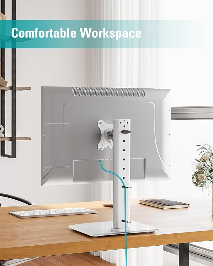 MOUNT PRO Single Monitor Stand Fits Max 32 inch Screen, Free-Standing Computer Desk Stand, Display Mount with Height Adjustable, Swivel, Tilt, Rotation, VESA Monitor Stand 100x100, White