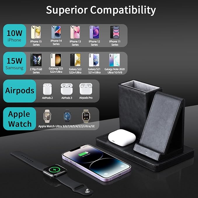 KINGFOM Leather Desk Organizer with Charging Station Multi-Functional Phone Pen Pencil Holder for Desk Desk Organizers and Accessories for Office Home Supplies (S)