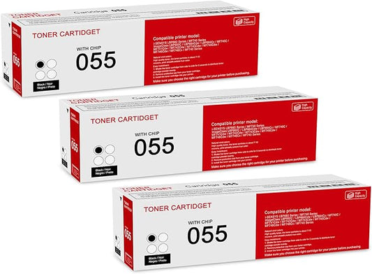 3 Pack 055 3016C001 Black Toner Cartridge: Compatible CRG-055 Replacement for Canon i-SENSYS LBP660 MF740 Series ImageClass LBP660C LBP664Cdw LBP664Cx MF740C MF741Cdw MF743Cdw MF740 Series Printer