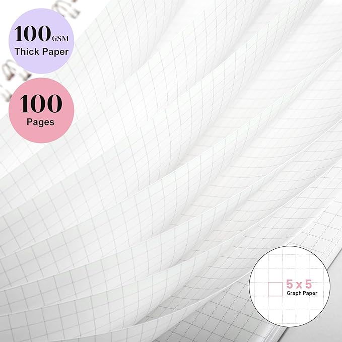 Yoment Graph Paper Notebook Spiral Notebook 8.5 x 11 A4 Large Grid Paper Notebooks, 100 GSM Thick Graph Paper, Plastic Cover Graphing Notebook for Work School Engineering, A4 Pink