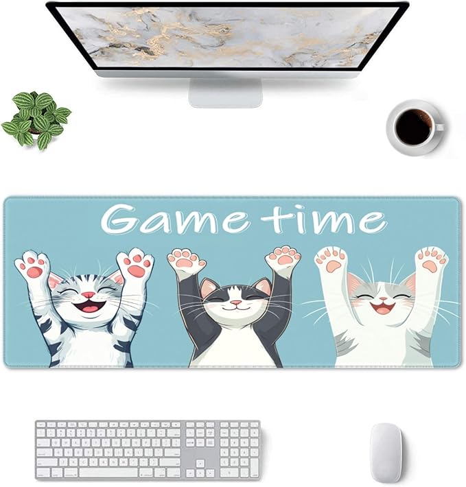 Funny Cat Desk Mat Large Gaming Mouse Pad Funny Cat Extended Mousepad Big in Laptop Computer Mouse Keyboard Mat for Office Desk Decor 31.5x12 in