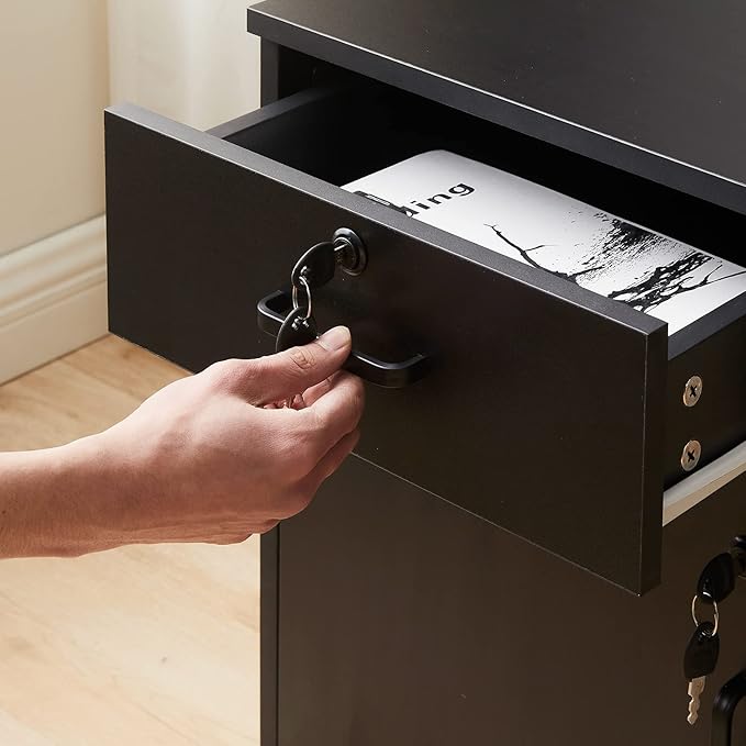 CLIPOP Rolling Storage Cabinet with Drawer, Home Office Cabinet with Lock, Under Desk Storage Cabinet for Home Office, Black