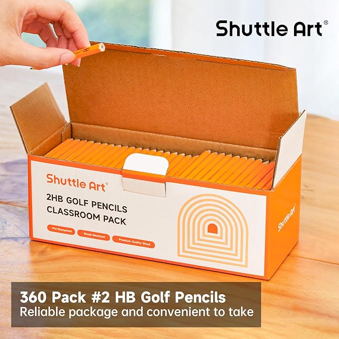 Shuttle Art 360 Pack #2 HB Golf Pencils, Wood-cased 3.5” Mini Pencils Bulk, Pre-sharpened Small Pencil for Kids Teachers Writing Marking Sketching, Classroom Essentials, Back to School Supplies